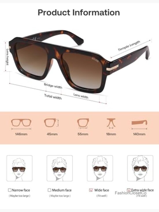 Retro Thick Polarized Aviator Sunglasses, Oversized Square Shades main image 4